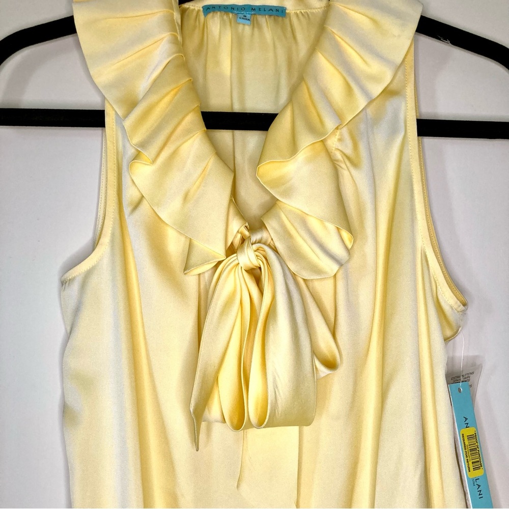 Vintage y2k Silk Antonio Melani Buttercup Yellow Sleeveless Top Flowy Ruffle NWT